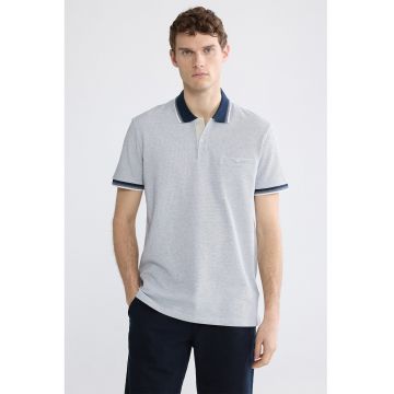 Tricou polo cu aspect texturat - Alb/Bleumarin