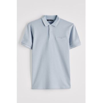 Tricou polo cu aspect texturat - Albastru glaciar