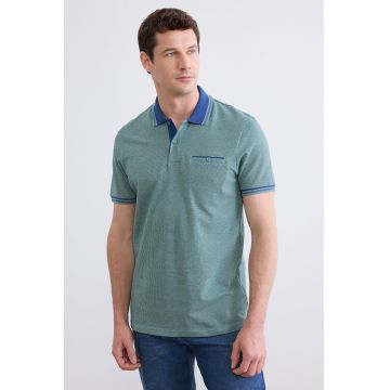 Tricou polo cu aspect texturat - Albastru inchis/Verde persan