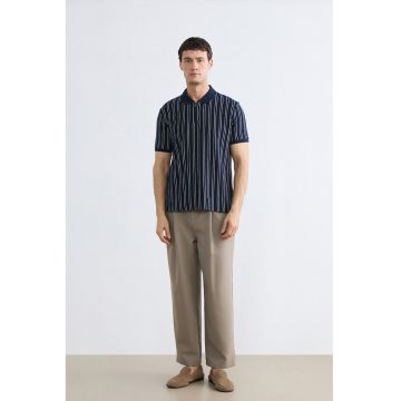 Tricou polo cu croiala slim-fit si dungi - Alb/Albastru ultramarin