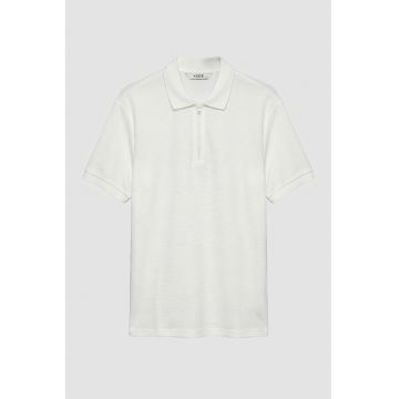 Tricou polo cu fenta cu fermoar - Ecru