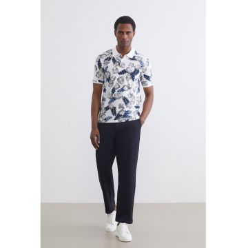 Tricou polo de bumbac - Alb/Gri/Albastru inchis