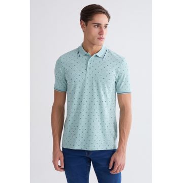 Tricou polo de bumbac cu model - Albastru aquamarin