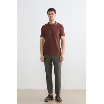 Tricou polo din amestec de bumbac - Alb/Maro cognac