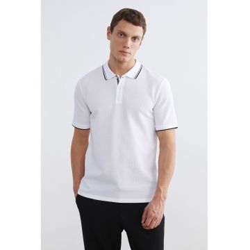 Tricou polo din amestec de bumbac - Albastru ultramarin/Alb optic