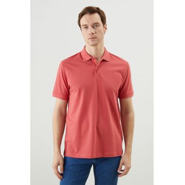 Tricou polo din bumbac pique regular fit - Roz somon