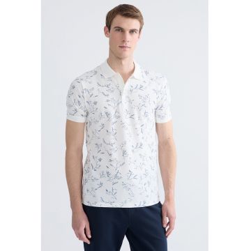 Tricou polo regular fit cu model - Albastru inchis/Alb optic