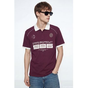 Tricou polo regular fit din amestec de bumbac - Alb optic/Violet tyrian