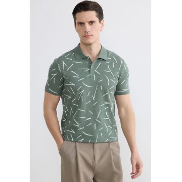 Tricou polo slim fit cu imprimeu - Verde