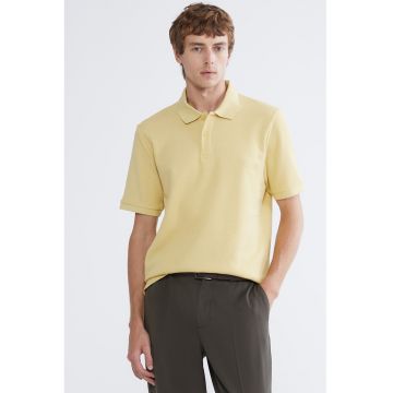 Tricou polo texturat regular fit - Bej