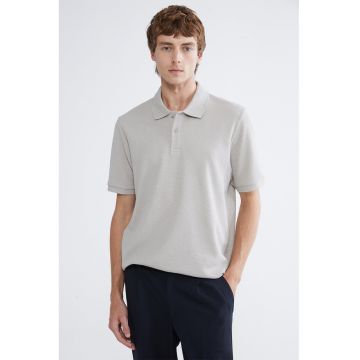 Tricou polo texturat regular fit - Gri deschis