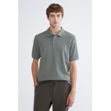 Tricou polo texturat regular fit - Kaki