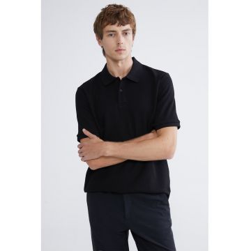 Tricou polo texturat regular fit - Negru