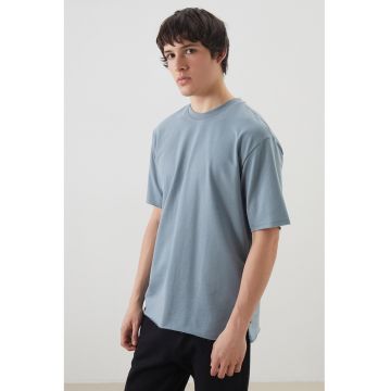 Tricou regular-fit cu decolteu la baza gatului - Albastru prafuit