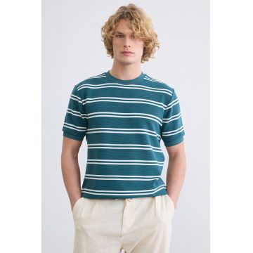 Tricou regular-fit cu dungi - Alb/Albastru petrol