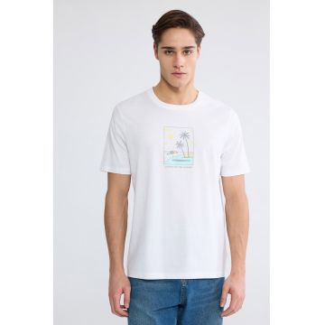 Tricou regular fit cu imprimeu - Alb optic/Albastru deschis