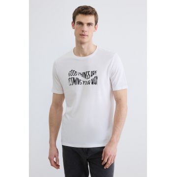 Tricou regular fit cu imprimeu - Negru/Alb optic