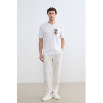 Tricou regular fit de bumbac cu imprimeu grafic - Alb optic/Maro pamantiu
