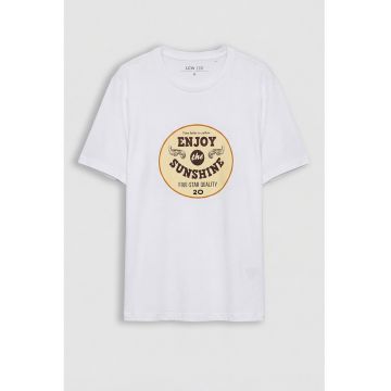 Tricou regular fit de bumbac cu imprimeu grafic - Galben pastel/Alb optic