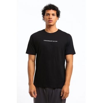 Tricou regular fit de bumbac cu imprimeu text discret - Negru