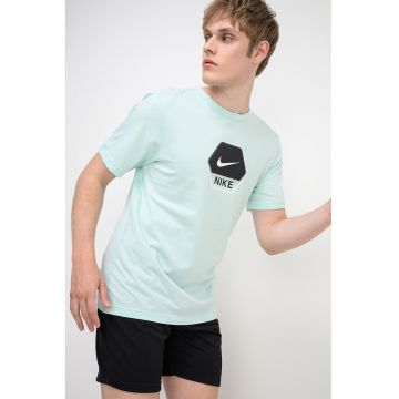 Tricou regular fit din bumbac cu logo - Verde menta