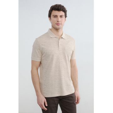 Tricou slim fit cu guler polo - Bej sampanie