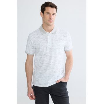 Tricou slim fit cu guler polo - Gri deschis melange