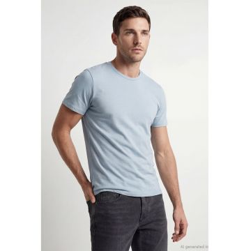 Tricou slim fit de bumbac - Albastru pastel