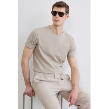 Tricou slim fit de bumbac - Maro taupe