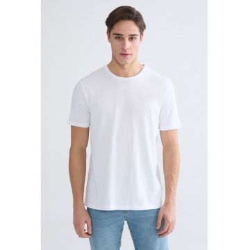 Tricou slim fit din bumbac si modal - Alb optic