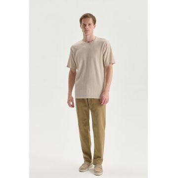 Tricou texturat cu dungi - Bej