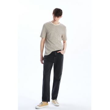 Tricou texturat din amestec de bumbac - Maro/Crem
