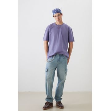 Tricou uni cu decolteu la baza gatului - Violet