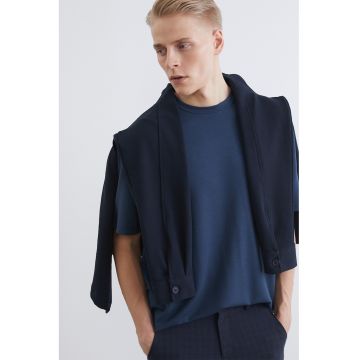 Tricou uni cu maneci cazute - Albastru inchis