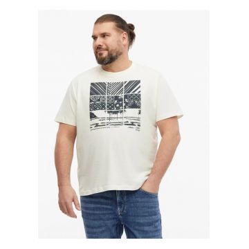 Big Sizes Tricou la baza gatului - barbati big sizes - din bumbac - cu imprimeu - Regular fit - Crem -