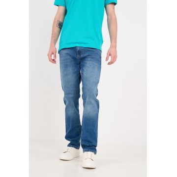 Blugi regular fit cu aspect decolorat - Albastru inchis