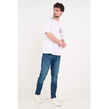 Blugi slim fit cu aspect decolorat - Albastru inchis