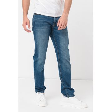 Blugi slim fit cu aspect decolorat - Albastru melange