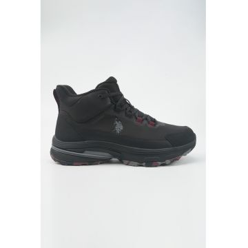 Ghete demi-wedge cu sireturi - Negru