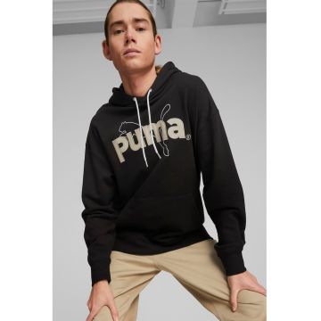 Hanorac cu imprimeu logo - Negru/Maro camel