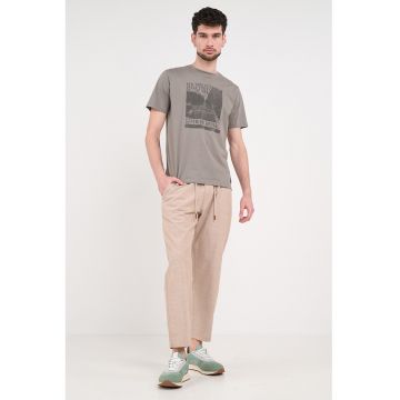 Pantaloni lungi cu snur de ajustare in talie - Bej deschis