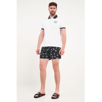 Pantaloni scurti de baie cu imprimeu grafic - Alb/Negru