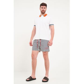 Pantaloni scurti de baie cu logo si dungi - Alb/Albastru ultramarin