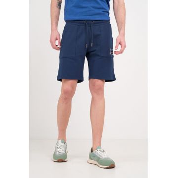 Pantaloni scurti din amestec de bumbac cu snururi de ajustare - Bleumarin