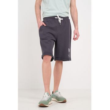 Pantaloni scurti din amestec de bumbac cu snururi de ajustare - Gri antracit