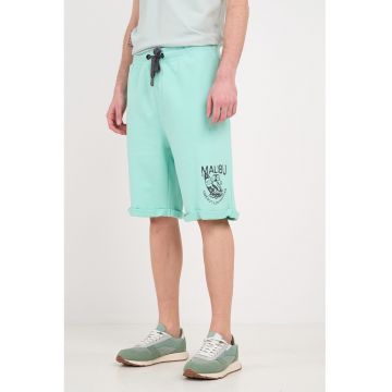 Pantaloni scurti din amestec de bumbac cu snururi de ajustare - Verde menta