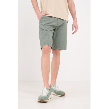 Pantaloni scurti din bumbac cu buzunare laterale - Verde melange