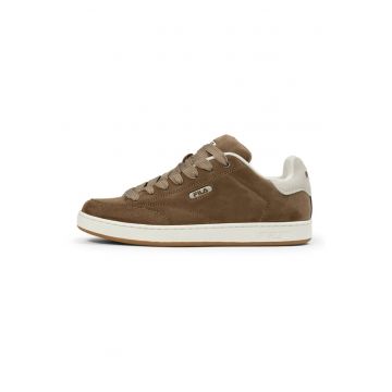 Pantofi sport flatform low-cut din piele intoarsa - Alb fildes/Caramel