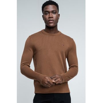 Pulover slim fit din bumbac organic - Caramel