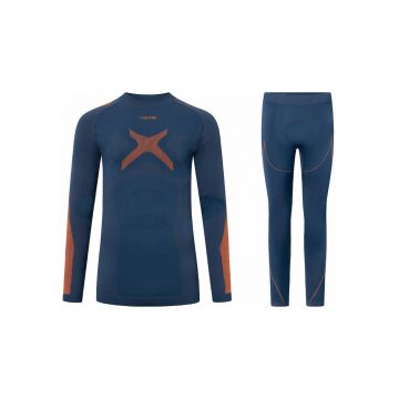 Set lenjerie termica barbati -  Poliester - Albastru - Portocaliu/Albastru